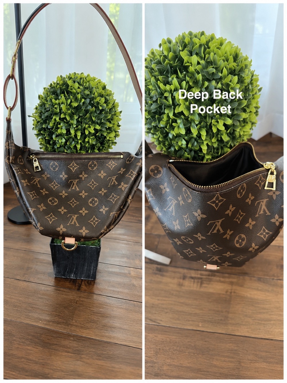 Designer Inspired Monogram Bumbag Belt Bag  Brown and Gold  Convertible - Picture 9 of 16